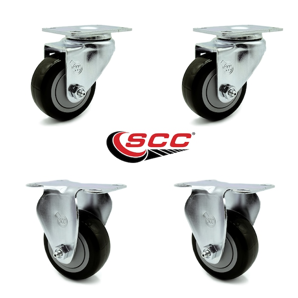 Service Caster 3.5 Inch Black Polyurethane Wheel Swivel Top Plate Caster Set with 2 Rigid SCC SCC-20S3514-PPUB-BLK-2-R3514-2 - main